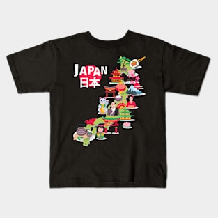 Japan Flag Travel Map Japanese Pride Okinawa Tokyo Love Kids T-Shirt